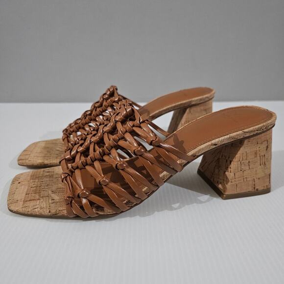 NEW Marc Fisher LTD Colica Sandal Womens 8.5 Brown Cork Knotted Block Heel - Picture 1 of 12